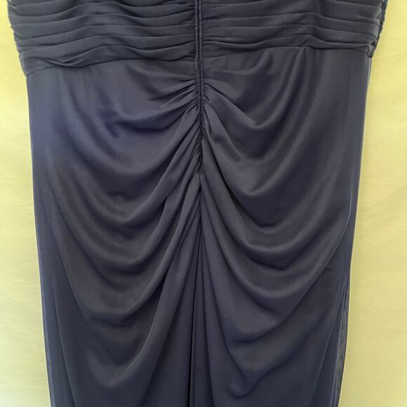 ALEX EVENINGS Off Shoulder Full Length Dress Sz 10 Navy Bling Ruching Dark Fairy - Picture 8 of 15